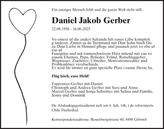 Traueranzeige von Daniel Jakob Gerber von AvU