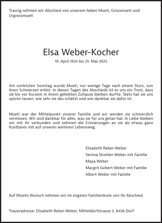 Traueranzeige von Elsa Weber-Kocher von AvU