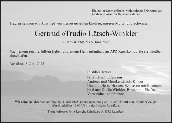 Traueranzeige von Gertrud Lätsch-Winkler von AvU