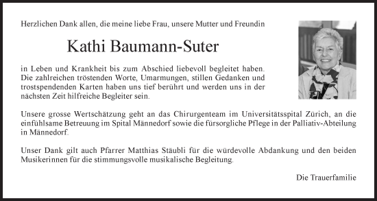 Traueranzeige von Kathi Baumann-Suter von AvU