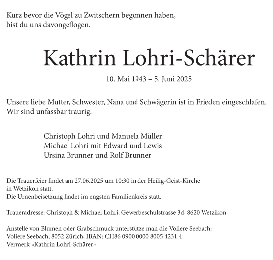 Traueranzeige von Kathrin Lohri-Schärer von AvU