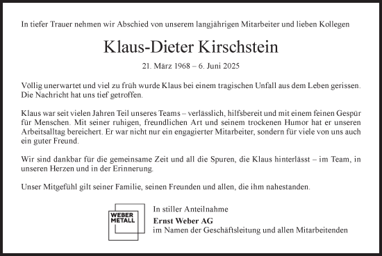 Traueranzeige von Klaus-Dieter Kirschstein von AvU