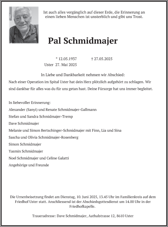 Traueranzeige von Pal Schmidmajer von AvU