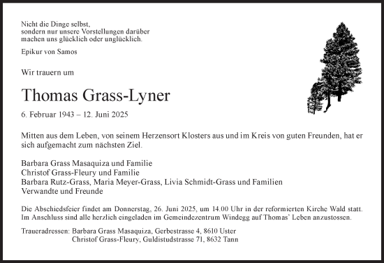 Traueranzeige von Thomas Grass-Lyner von AvU