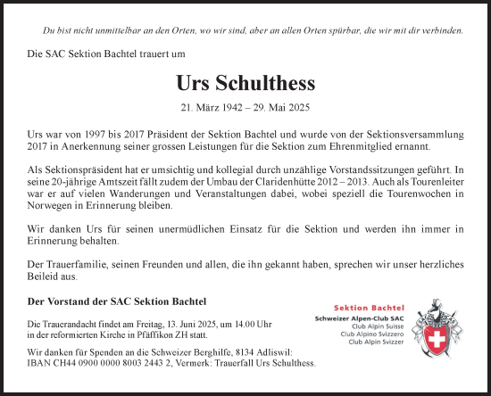 Traueranzeige von Urs Schulthess von AvU
