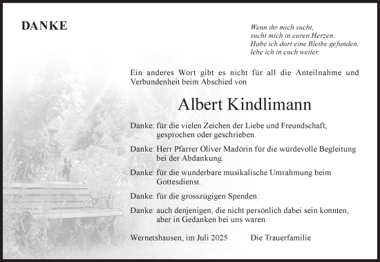 Traueranzeige von Albert Kindlimann von AvU
