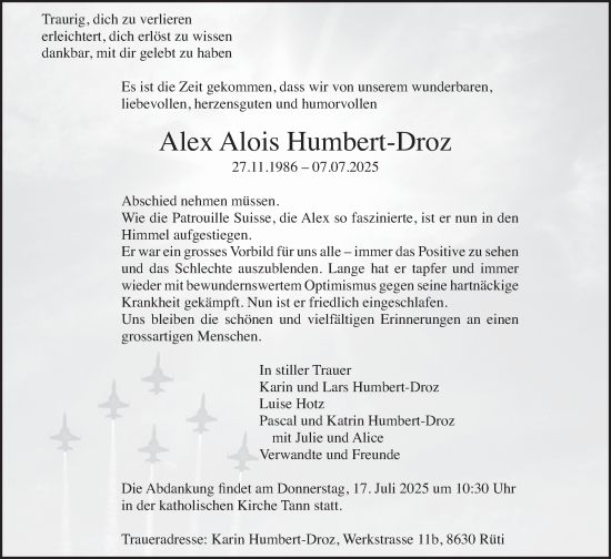 Traueranzeige von Alex Alois Humbert-Droz von AvU