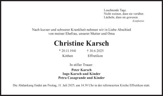 Traueranzeige von Christine Karsch von reg_2