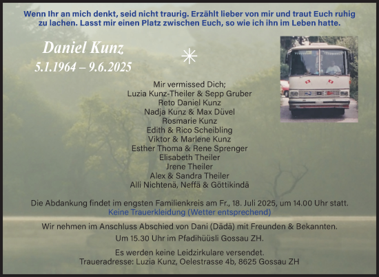 Traueranzeige von Daniel Kunz von AvU