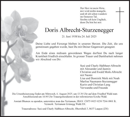 Traueranzeige von Doris Albrecht-Sturzenegger von AvU