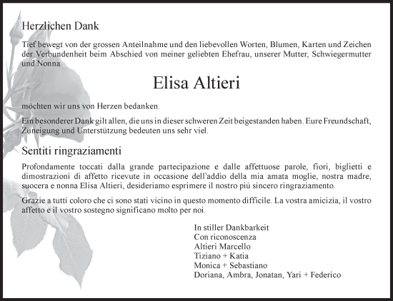 Traueranzeige von Elisa Altieri von AvU