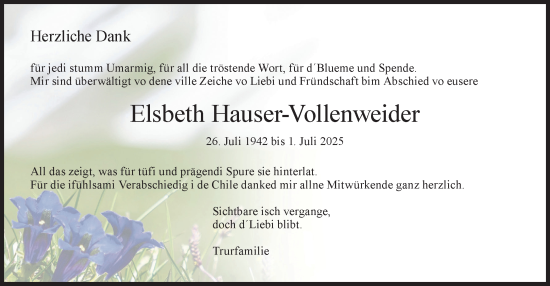 Traueranzeige von Elsbeth Hauser-Vollenweider von AvU