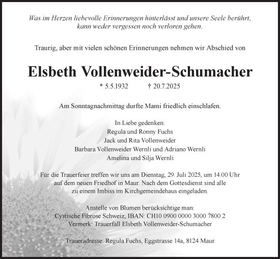 Traueranzeige von Elsbeth Vollenweider-Schumacher von AvU