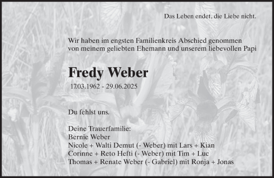 Traueranzeige von Fredy Weber von AvU