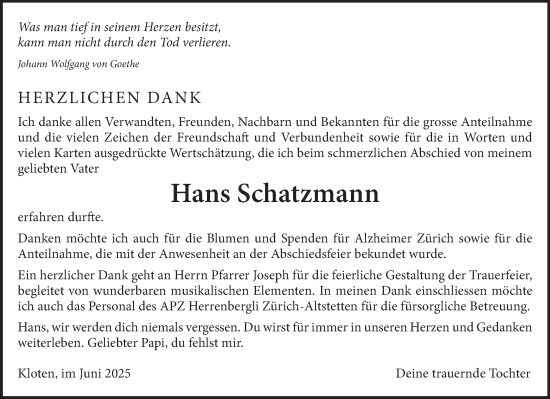 Traueranzeige von Hans Schatzmann von GL solo