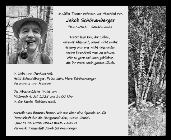 Traueranzeige von Jakob Schönenberger von AvU