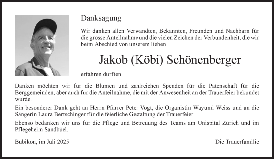 Traueranzeige von Jakob Schönenberger von AvU