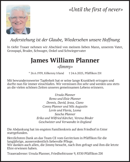 Traueranzeige von James William Planner von AvU