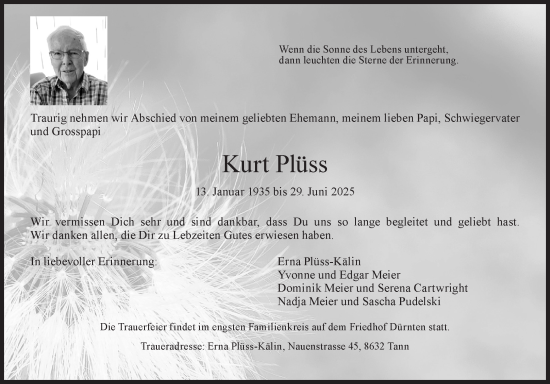 Traueranzeige von Kurt Plüss von AvU