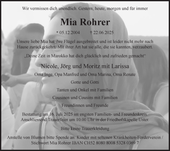 Traueranzeige von Mia Rohrer von AvU