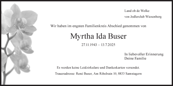 Traueranzeige von Myrtha Ida Buser von AvU