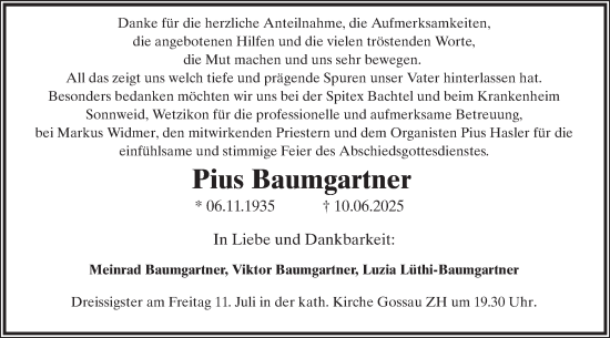 Traueranzeige von Pius Baumgartner von AvU