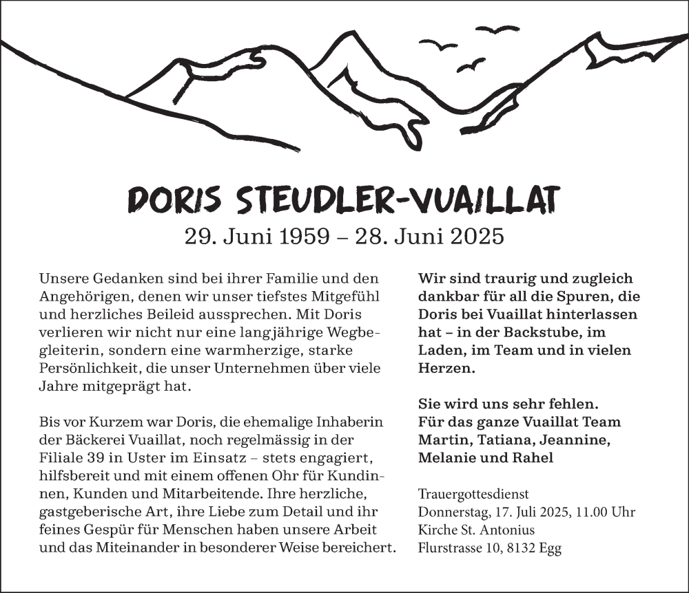  Traueranzeige für Doris Steudler-Vuaillat vom 09.07.2025 aus AvU