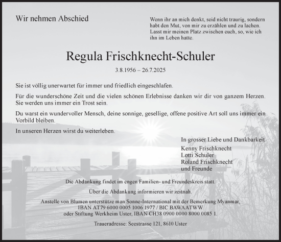 Traueranzeige von Regula Frischknecht-Schuler von AvU