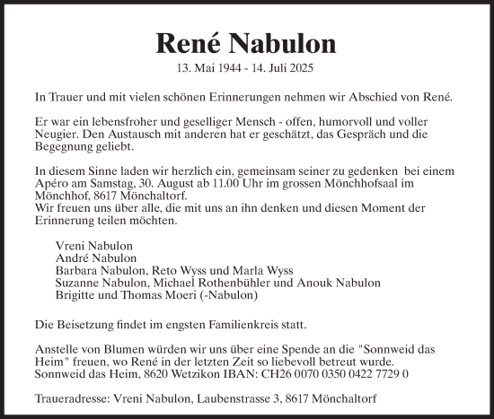 Traueranzeige von René Nabulon von AvU