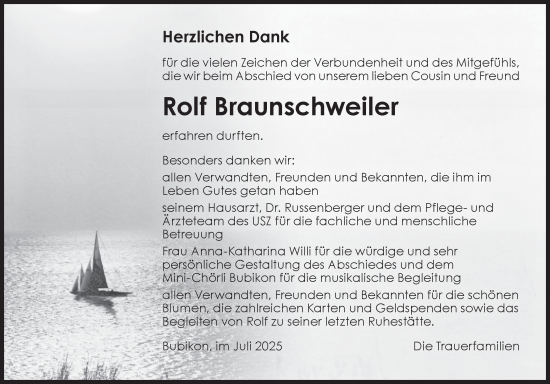 Traueranzeige von Rolf Braunschweiler von AvU