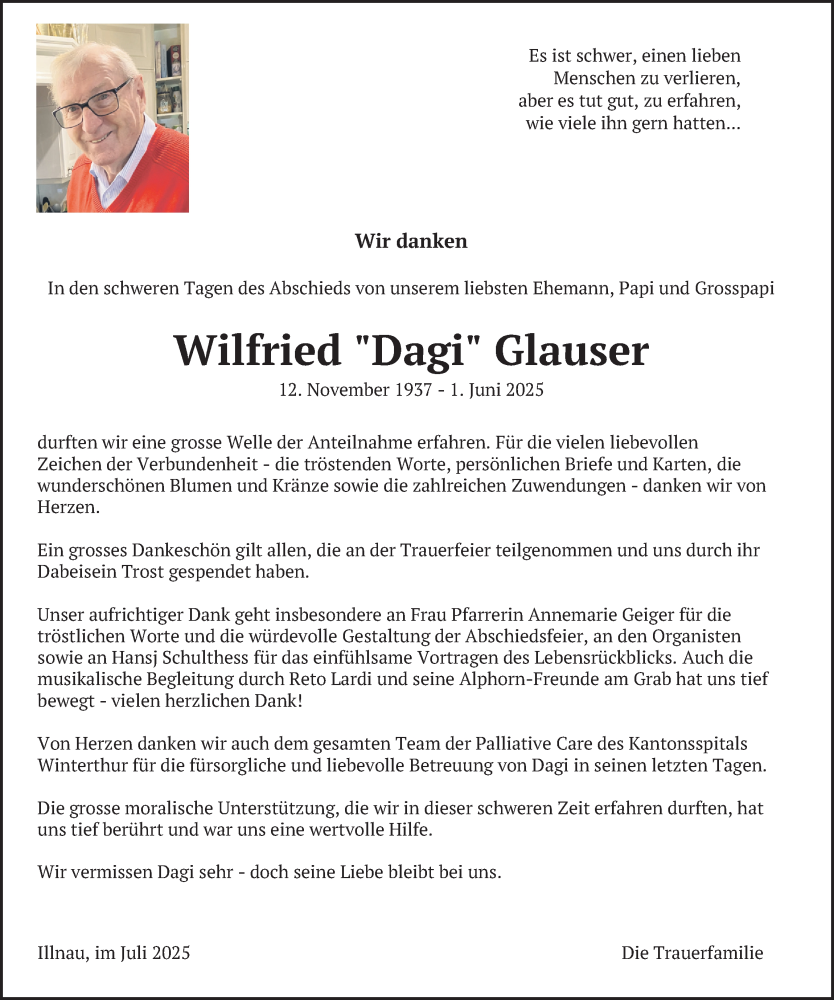  Traueranzeige für Wilfried Glauser vom 17.07.2025 aus reg_1