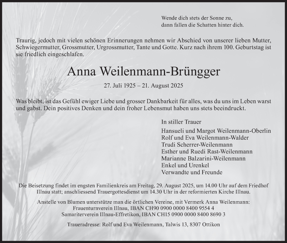  Traueranzeige für Anna Weilenmann-Brüngger vom 28.08.2025 aus reg_1