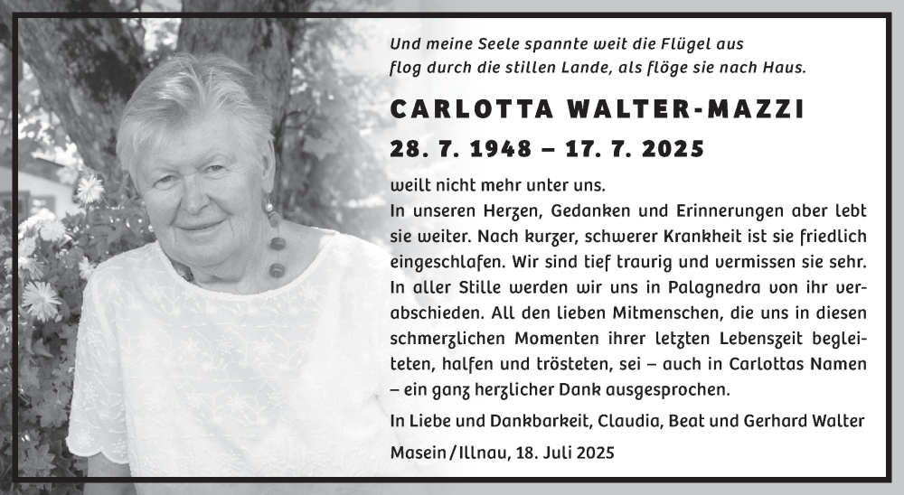  Traueranzeige für Carlotta Walter-Mazzi vom 14.08.2025 aus reg_1
