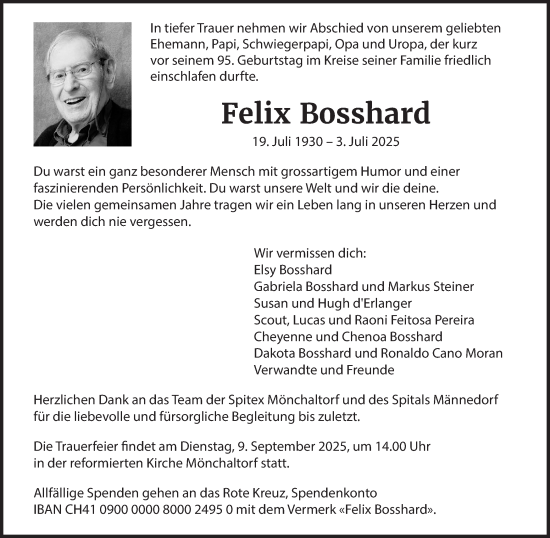 Traueranzeige von Felix Bosshard von AvU