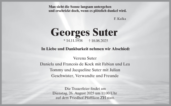 Traueranzeige von Georges Suter von AvU
