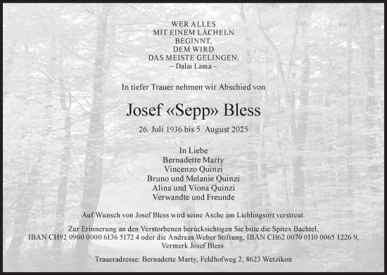 Traueranzeige von Josef Bless von AvU