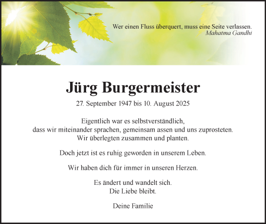 Traueranzeige von Jürg Burgermeister von AvU