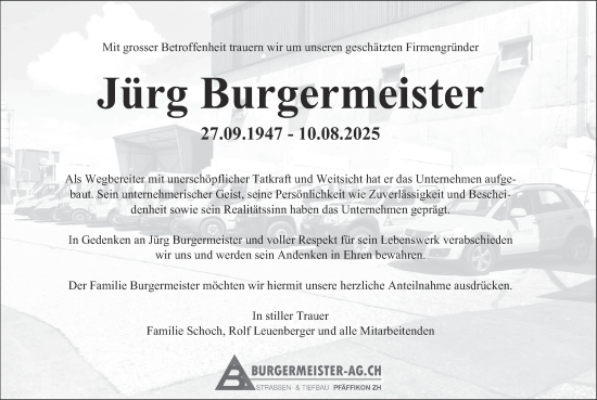 Traueranzeige von Jürg Burgermeister von AvU