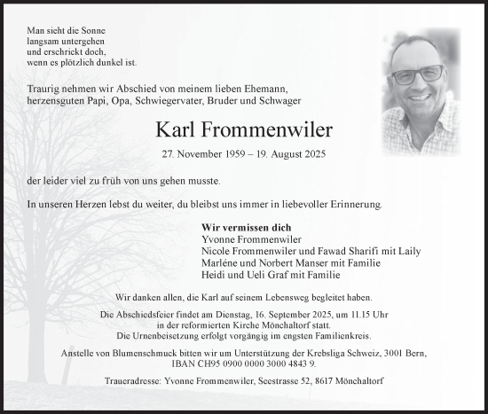 Traueranzeige von Karl Frommenwiler von AvU