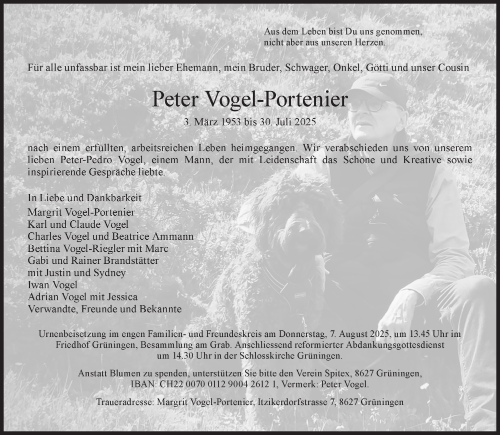  Traueranzeige für Peter Vogel-Portenier vom 05.08.2025 aus AvU