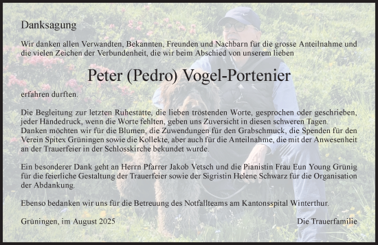 Traueranzeige von Peter Vogel-Portenier von AvU
