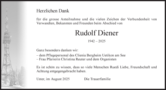 Traueranzeige von Rudolf Diener von AvU
