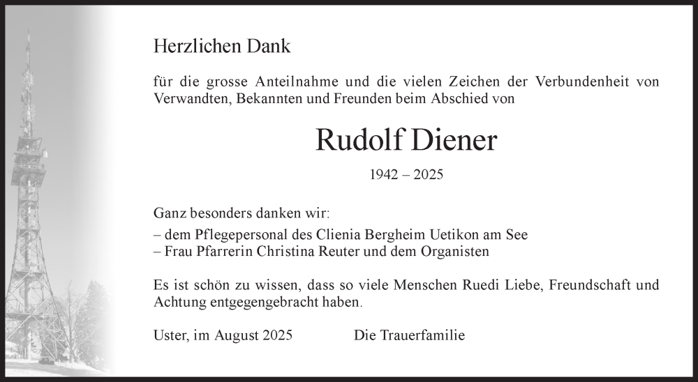  Traueranzeige für Rudolf Diener vom 27.08.2025 aus AvU