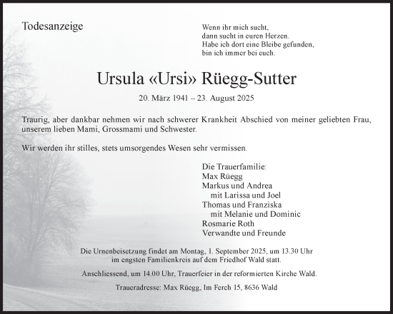 Traueranzeige von Ursula Rüegg-Sutter von AvU