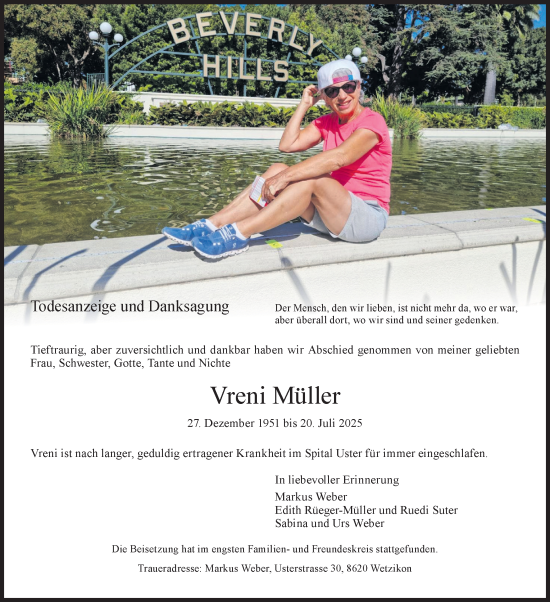 Traueranzeige von Vreni Müller von AvU