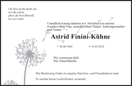 Traueranzeige von Astrid Finini-Kühne von AvU
