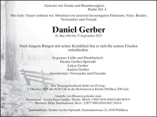 Traueranzeige von Daniel Gerber von AvU