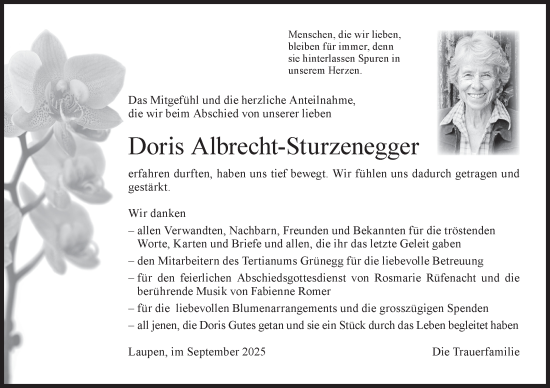 Traueranzeige von Doris Albrecht-Sturzenegger von AvU