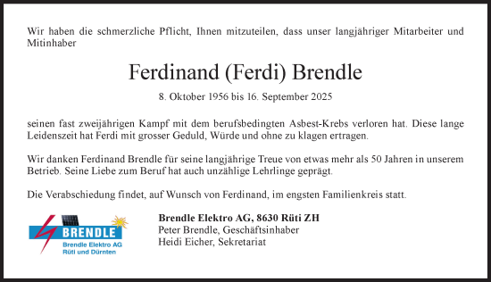 Traueranzeige von Ferdinand Brendle von AvU