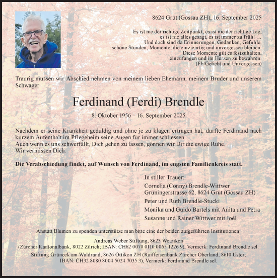Traueranzeige von Ferdinand Brendle von AvU
